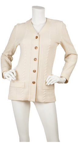1960s Cable Knit Cream Wool Cardigan
