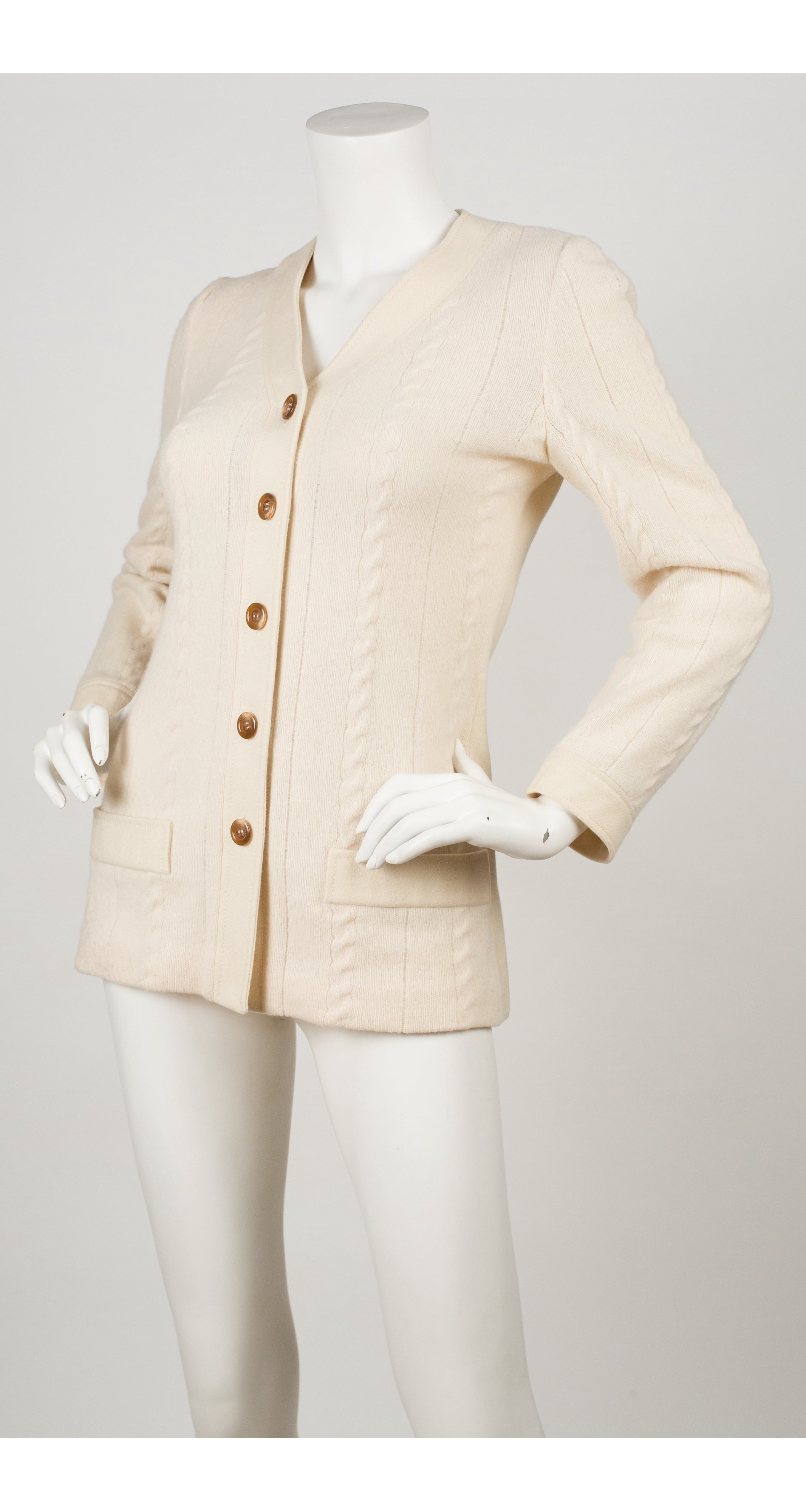 1960s Cable Knit Cream Wool Cardigan