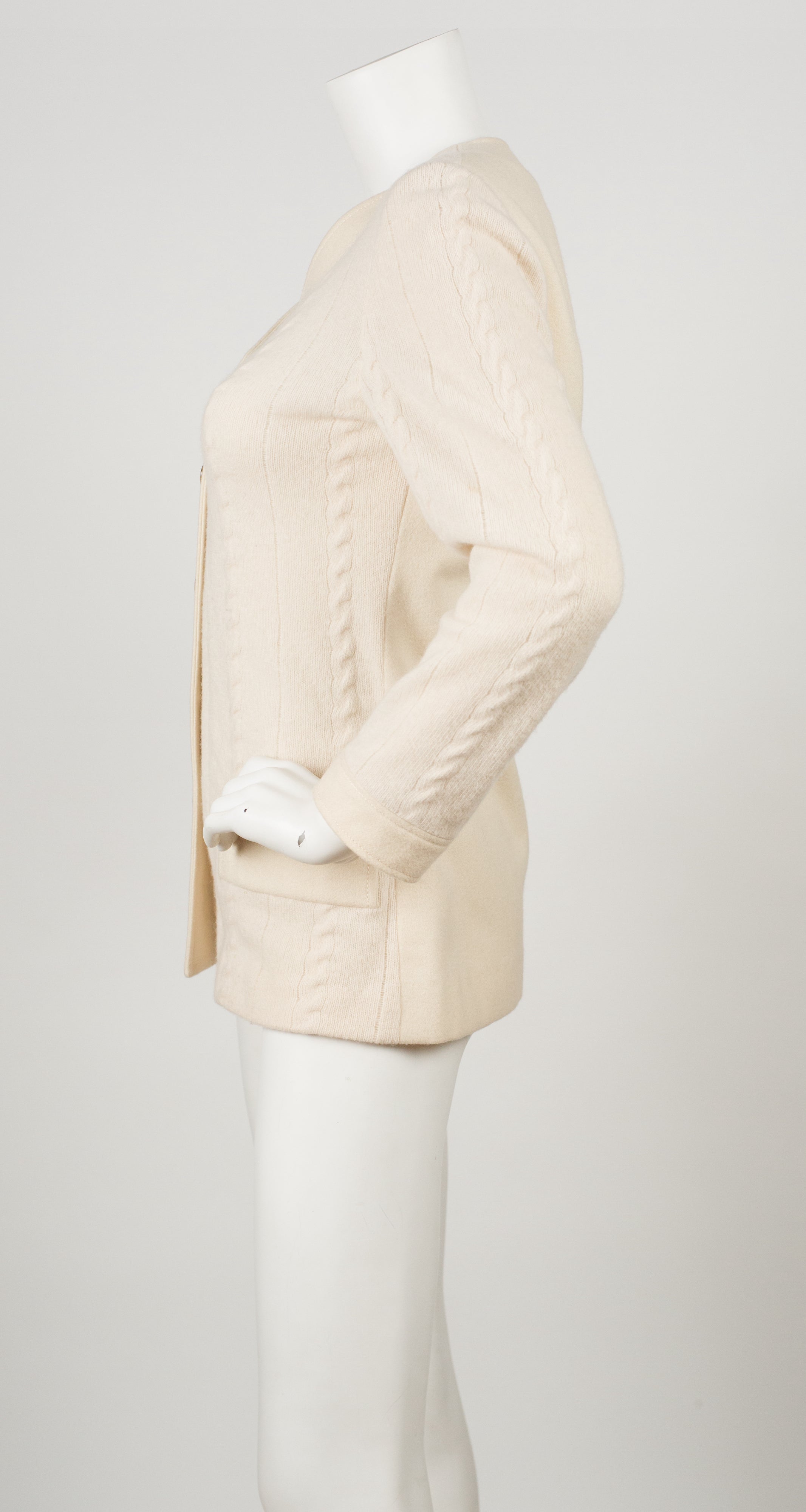 1960s Cable Knit Cream Wool Cardigan