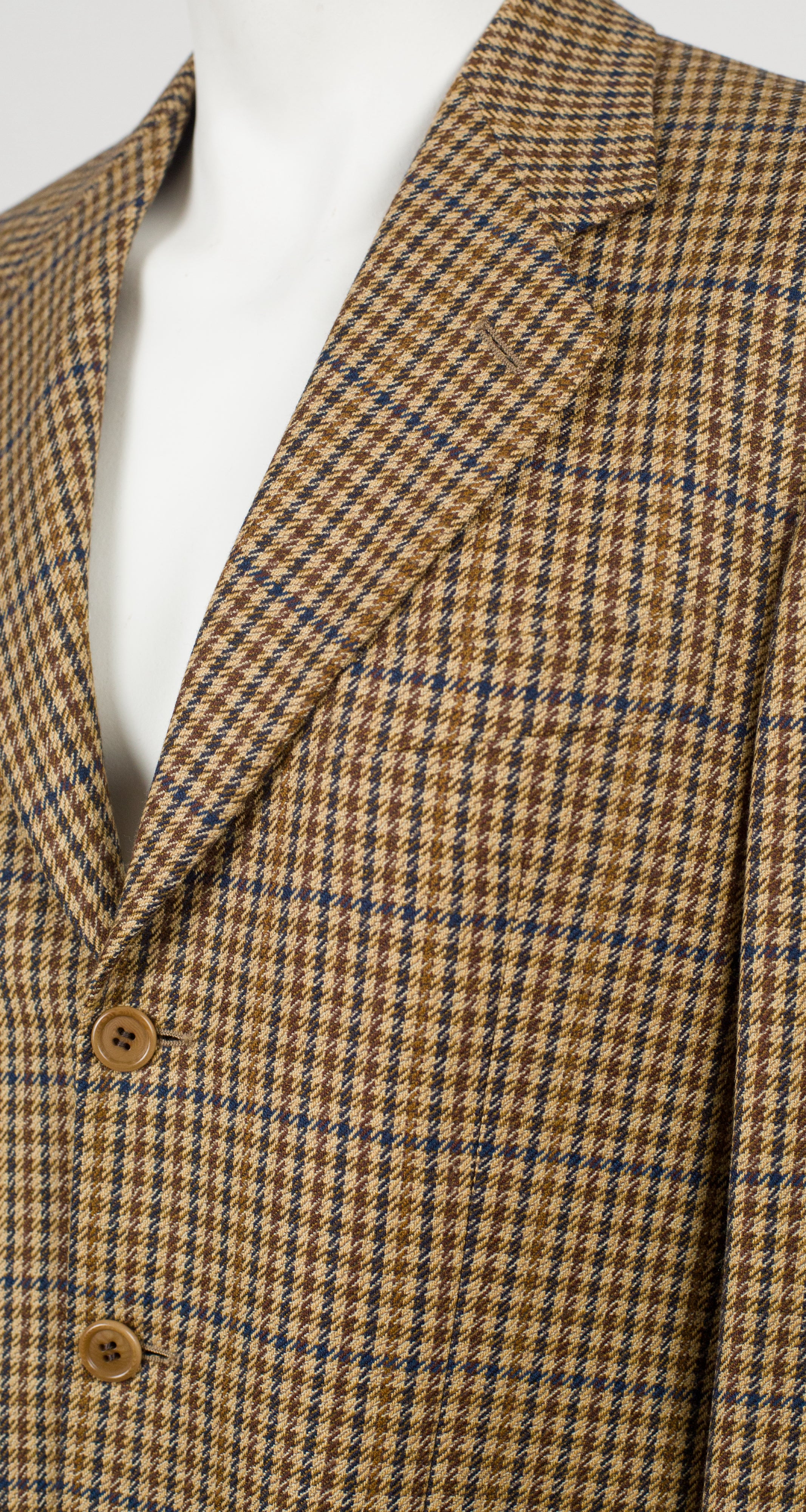 1980s Men's Beige Houndstooth Wool & Cashmere Sport Coat