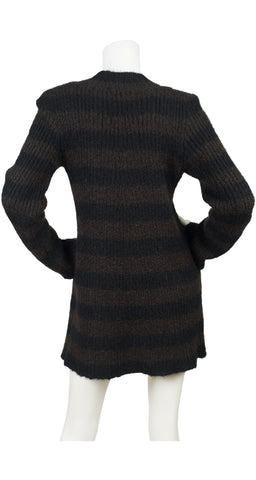 1970s Striped Brown & Black Wool Tassel Zip-Up Cardigan