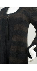 1970s Striped Brown & Black Wool Tassel Zip-Up Cardigan