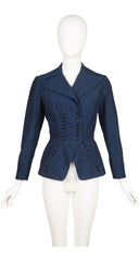 1940s "New Look" Navy Wool Tweed Double-Breasted Jacket