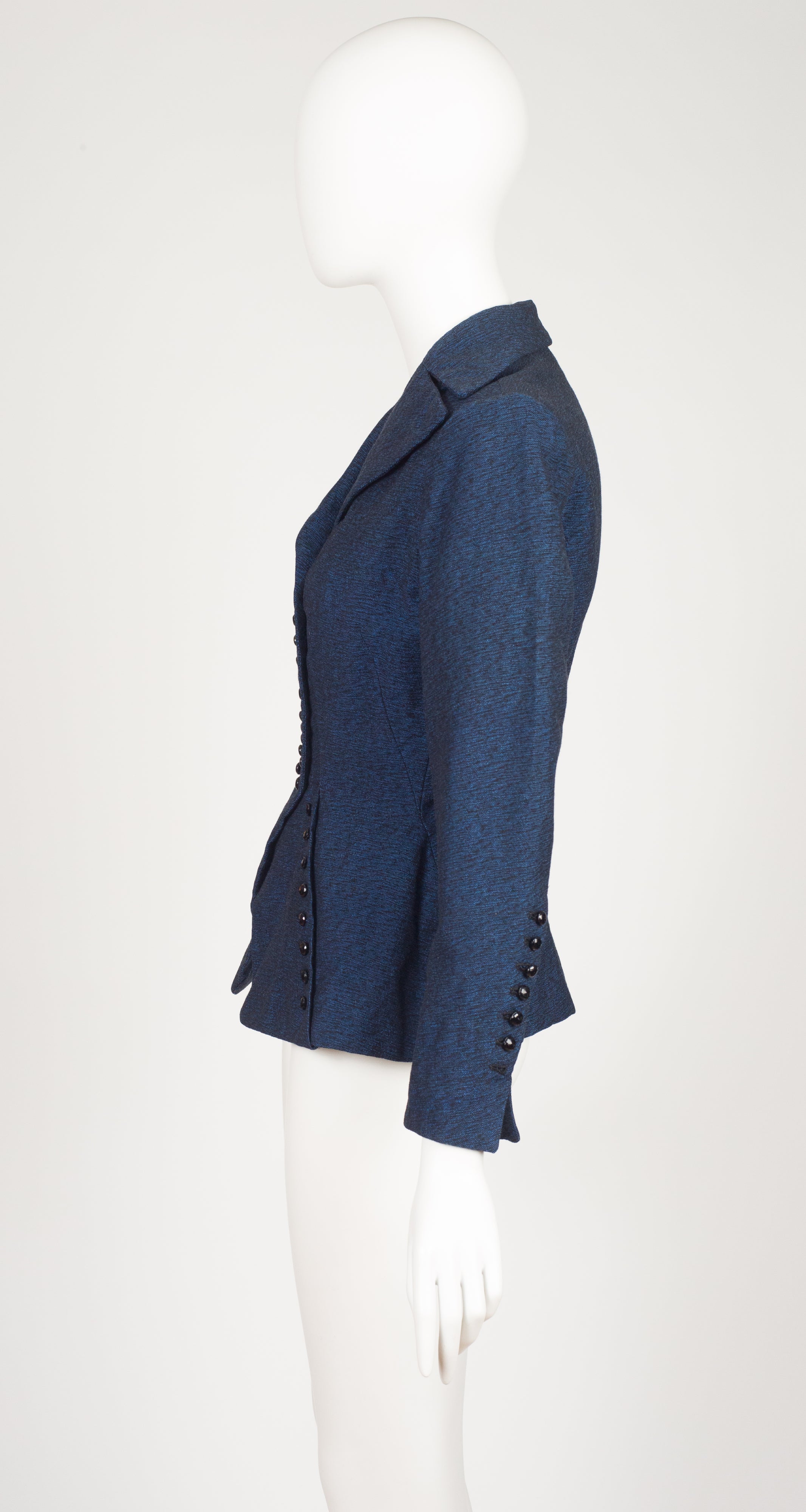 1940s "New Look" Navy Wool Tweed Double-Breasted Jacket
