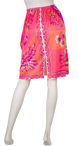 1960s Vibrant Floral Nylon Slip Skirt