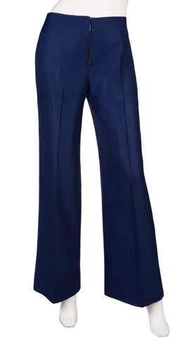 1970s Navy Blue Rayon Straight-Leg Trousers