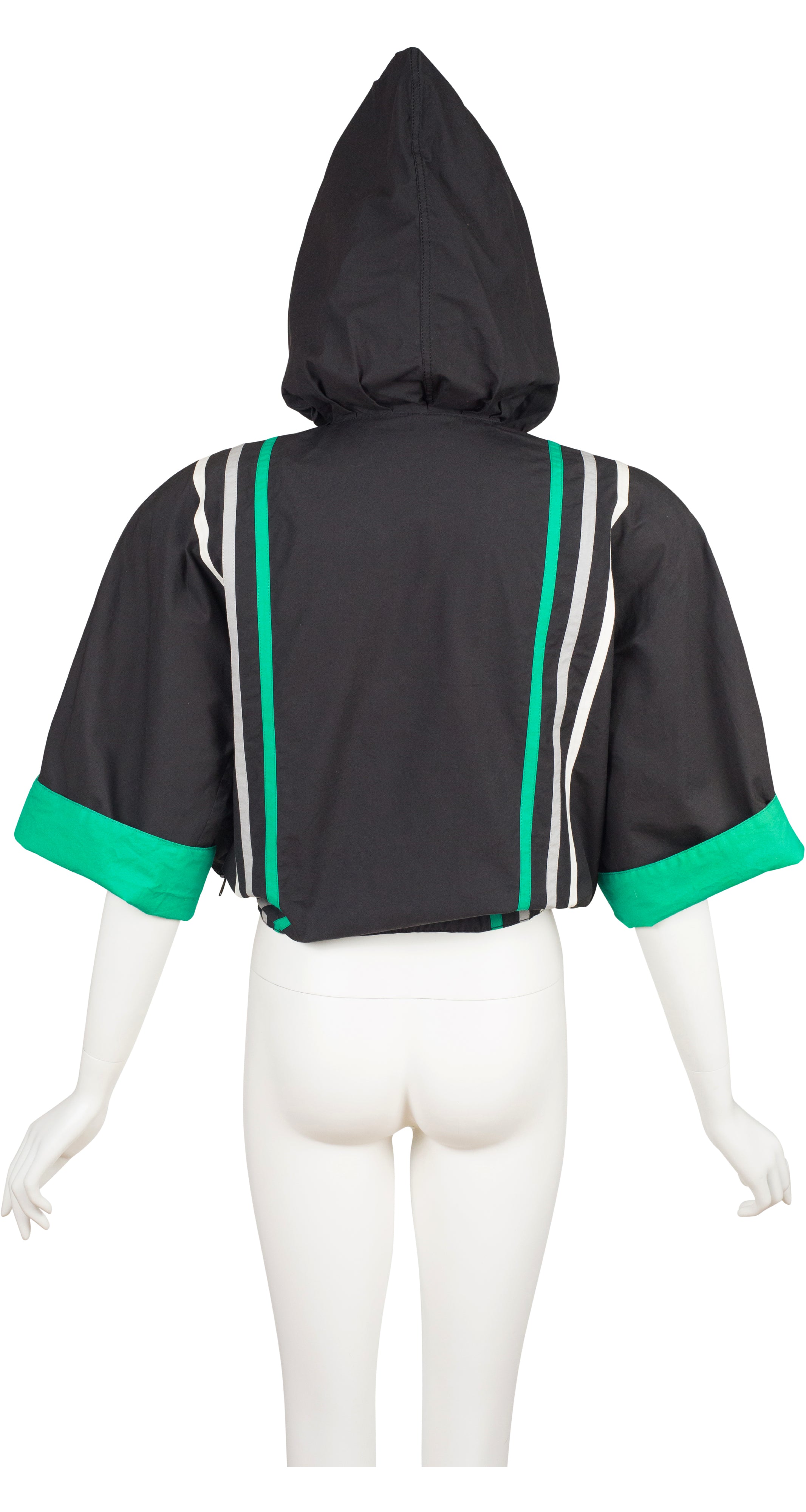 1983 S/S Runway Striped Black Cotton Hooded Bomber Jacket