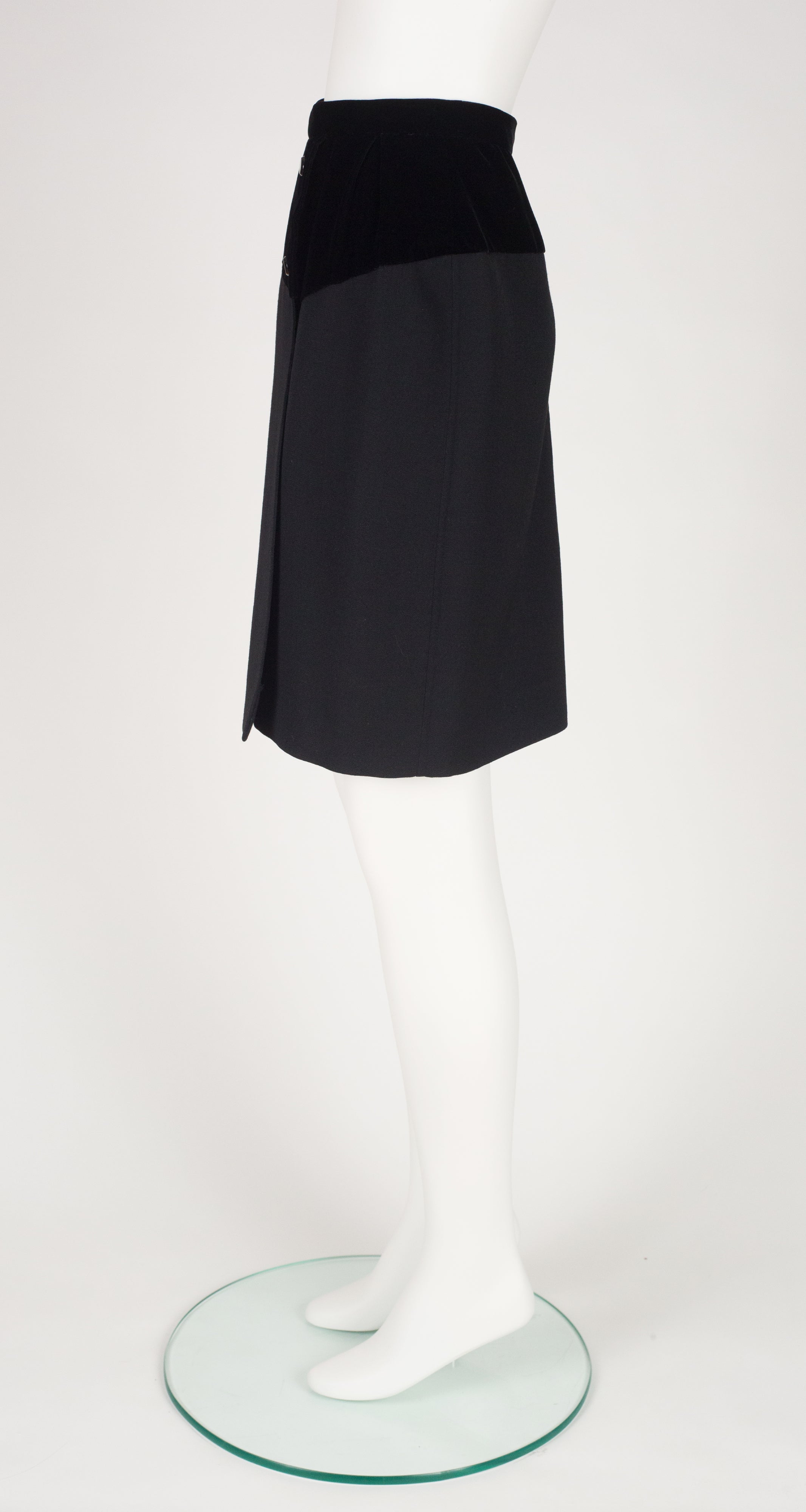 1980s Black Velvet & Wool High-Waisted Mini Pencil Skirt