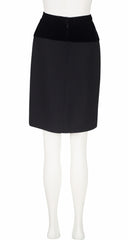 1980s Black Velvet & Wool High-Waisted Mini Pencil Skirt