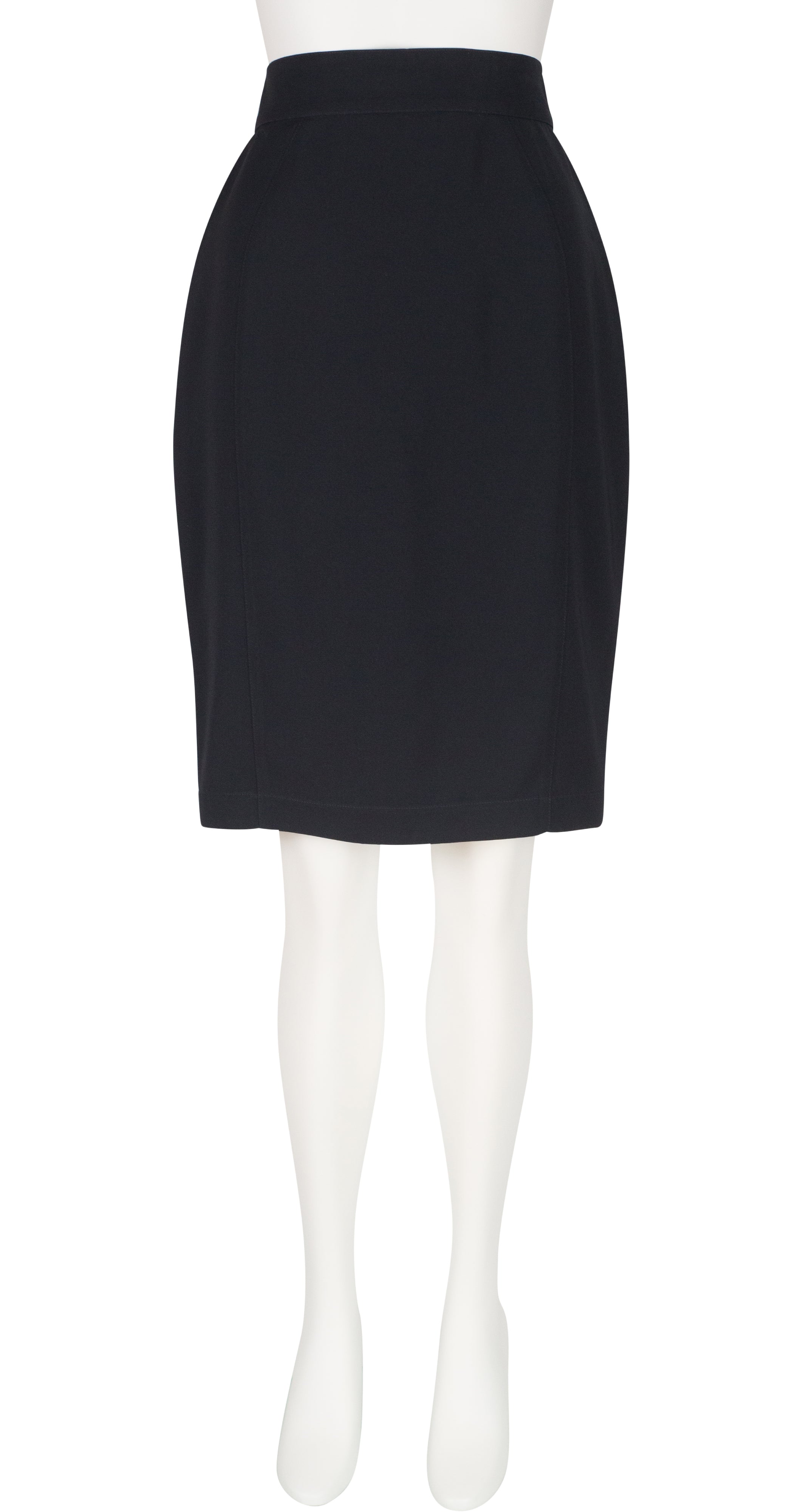 Thierry Mugler 1990s Black Gabardine High-Waisted Pencil Skirt Featherstone Vintage Thierry Mugler 1990s Black Gabardine High-Waisted Pencil Skirt Featherstone Vintage