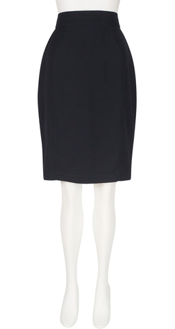 1990s Black Gabardine High-Waisted Pencil Skirt