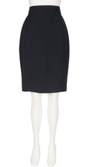 1990s Black Gabardine High-Waisted Pencil Skirt