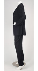 1990s Black Wool Double-Breasted Pant Suit