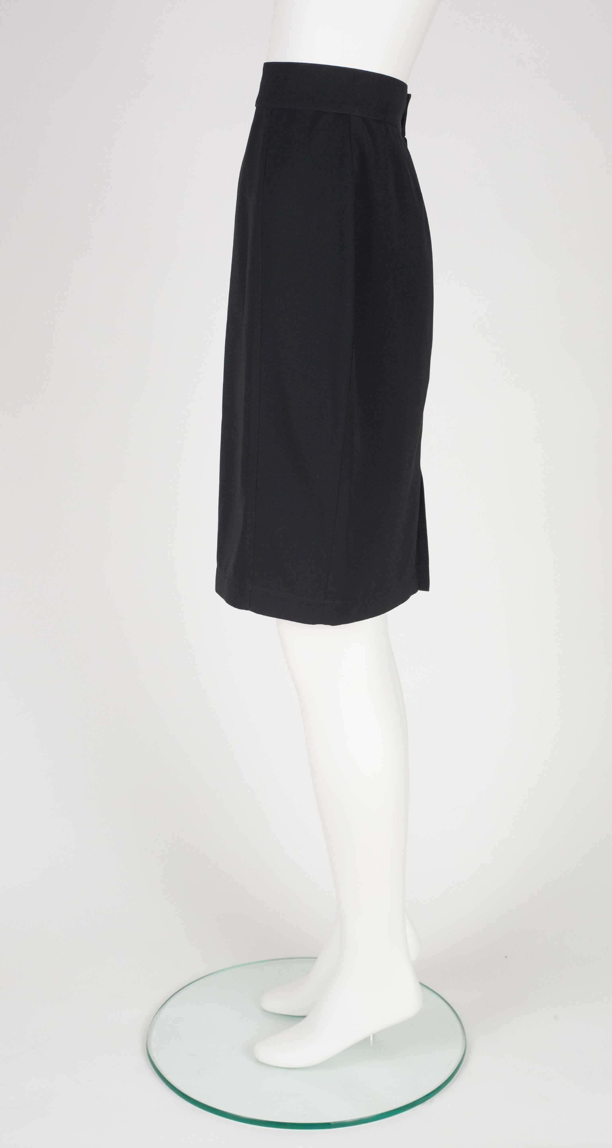 1990s Black Gabardine High-Waisted Pencil Skirt