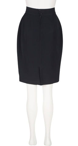 1990s Black Gabardine High-Waisted Pencil Skirt