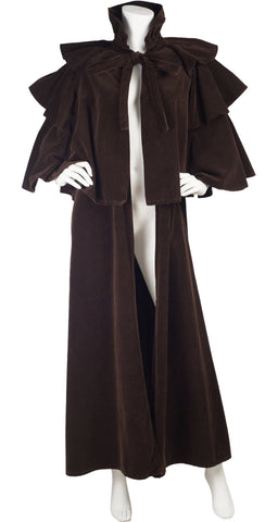 1970s British Brown Cotton Corduroy Ruffle Cloak