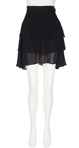1990s Black Chiffon Carwash Hem Mini Skirt