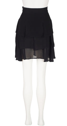 1990s Black Chiffon Carwash Hem Mini Skirt