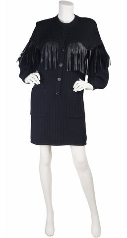 1989-90 F/W Runway Black Leather Fringe Sweater Dress