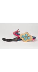 1980s Jeweled Gold Buckle Leather Rope Waist Belt
