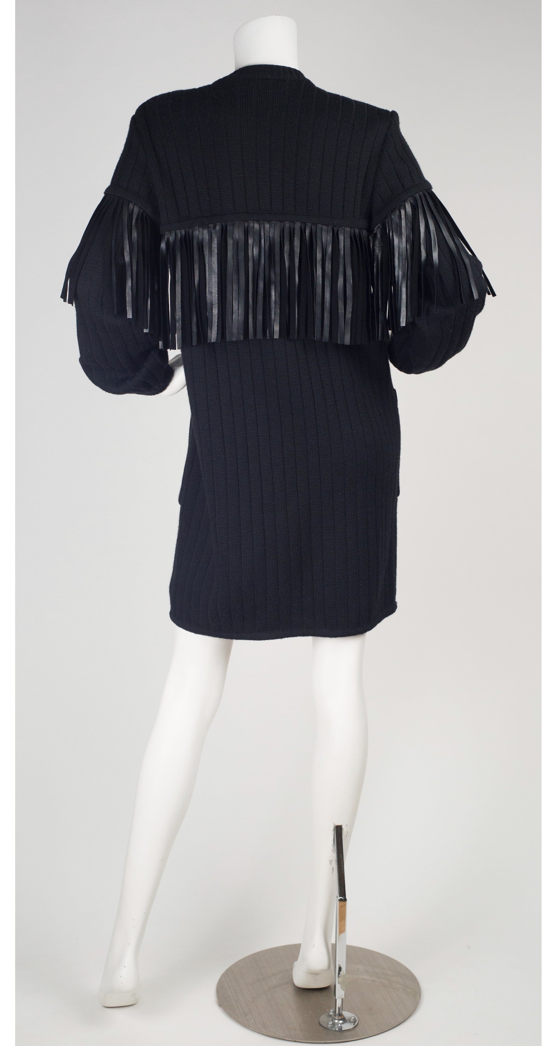 1989-90 F/W Runway Black Leather Fringe Sweater Dress