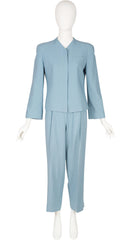 1990s Blue Wool High-Waisted Pantsuit