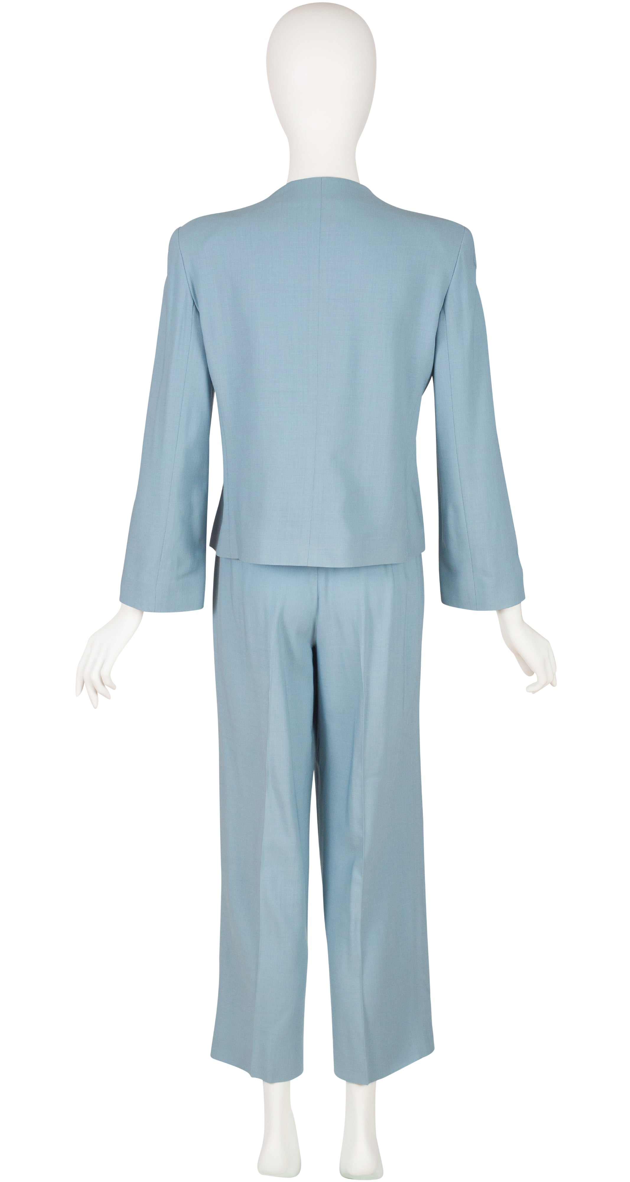 1990s Blue Wool High-Waisted Pantsuit