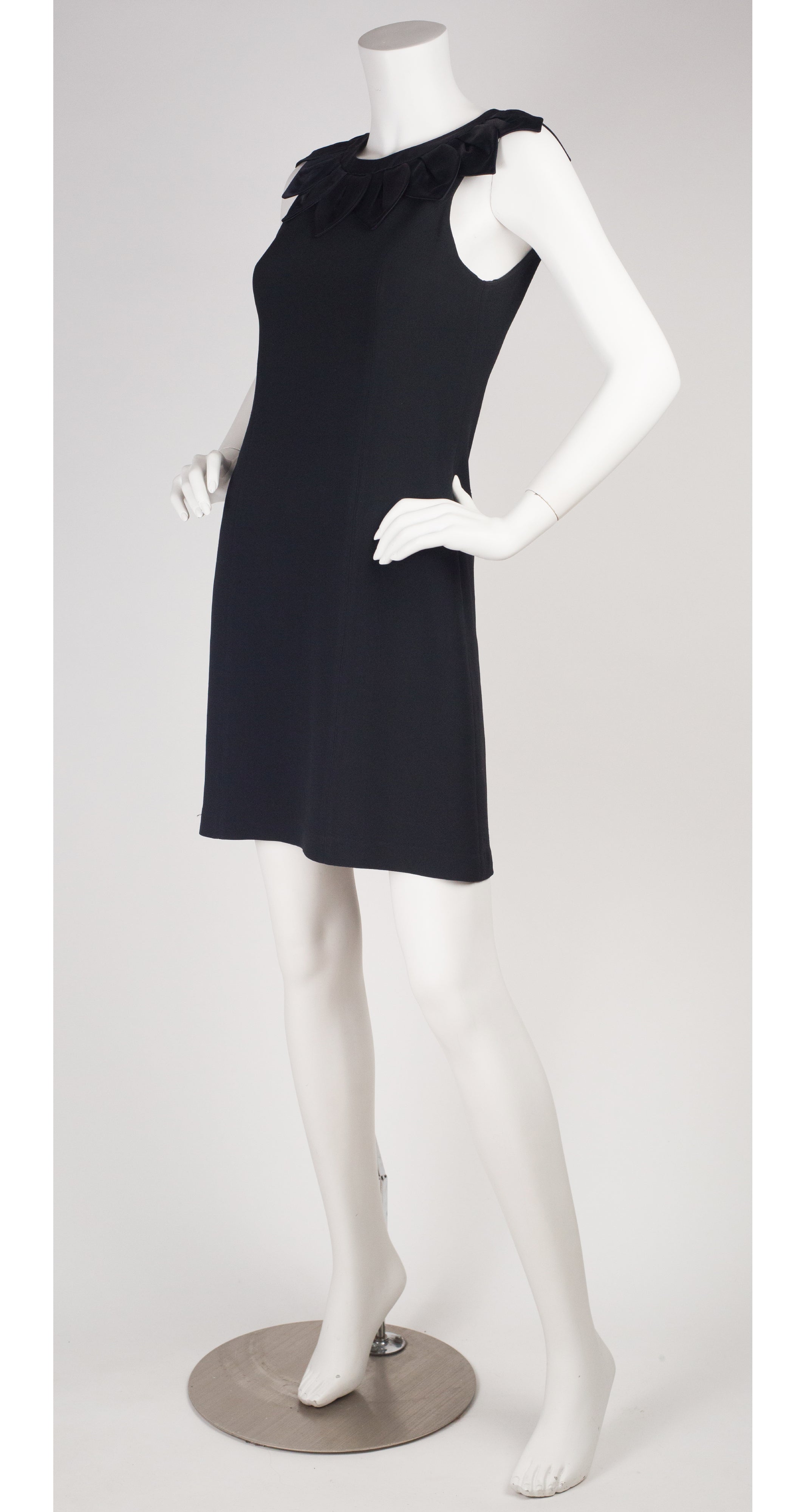 1990s Petal Collar Black Sheath Dress