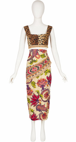 1990s Leopard Print Bustier Top & Faux-Wrap Skirt Set
