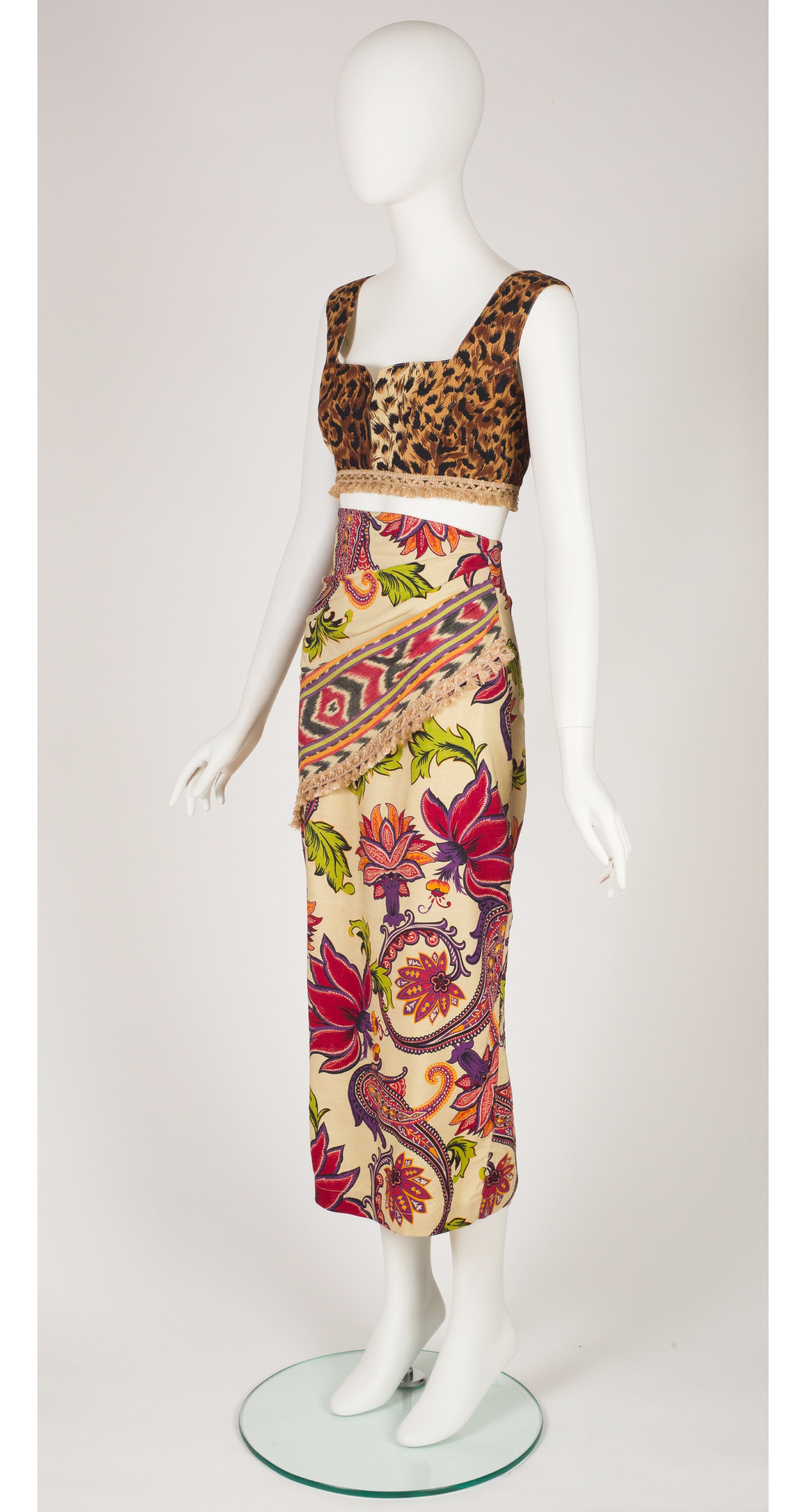 1990s Leopard Print Bustier Top & Faux-Wrap Skirt Set