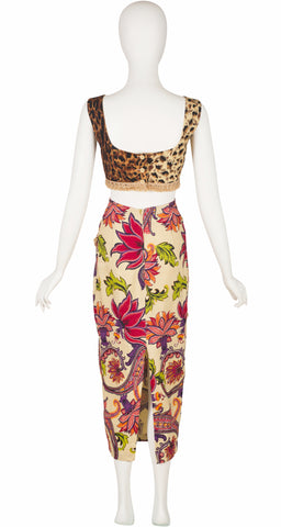 1990s Leopard Print Bustier Top & Faux-Wrap Skirt Set