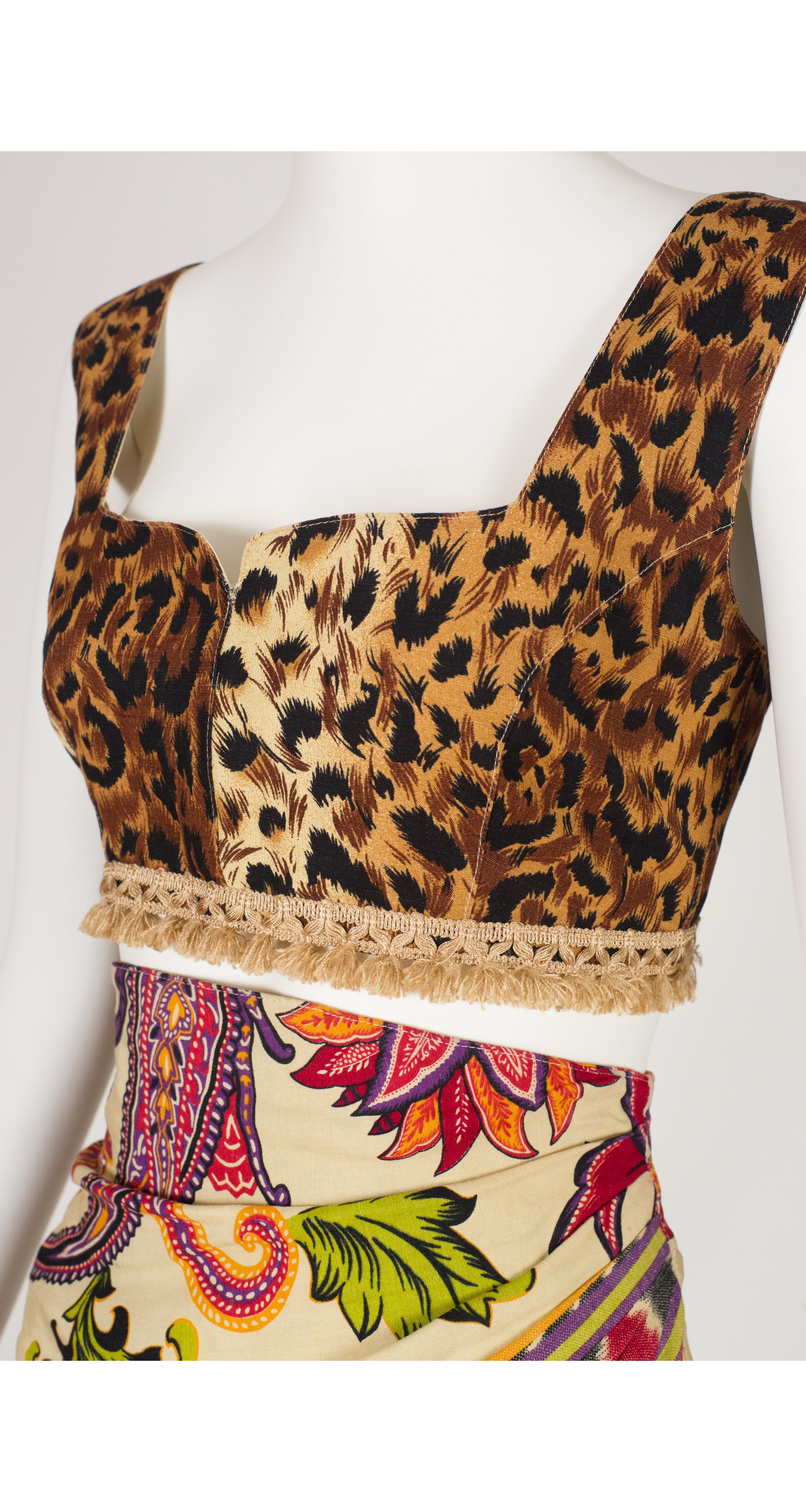 1990s Leopard Print Bustier Top & Faux-Wrap Skirt Set