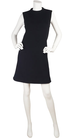 1960s Space Age Backless Black Wool Shift Dress
