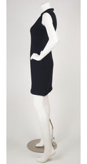 1960s Space Age Backless Black Wool Shift Dress