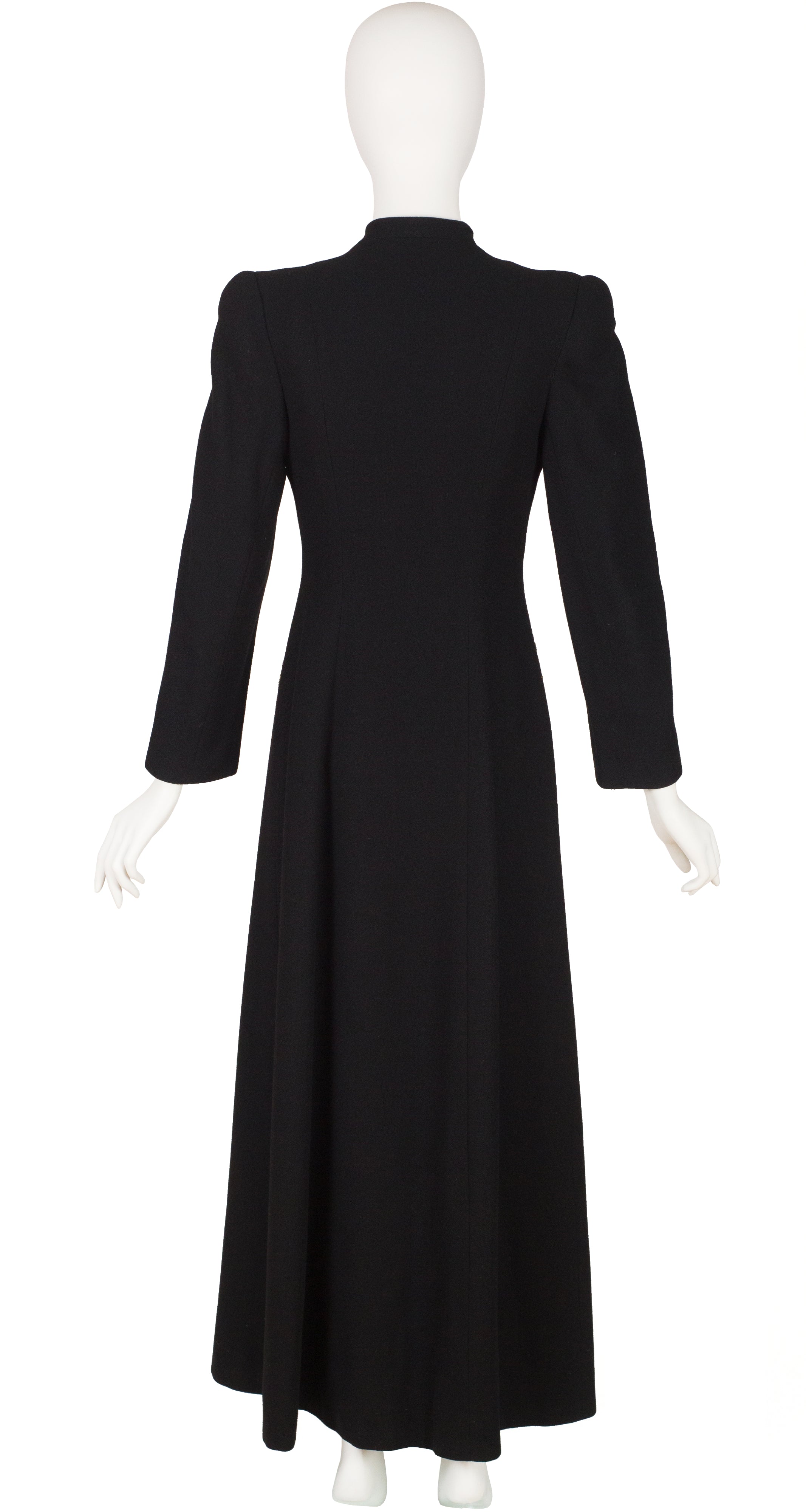 1940s Metallic Soutache Black Wool Full Length Coat
