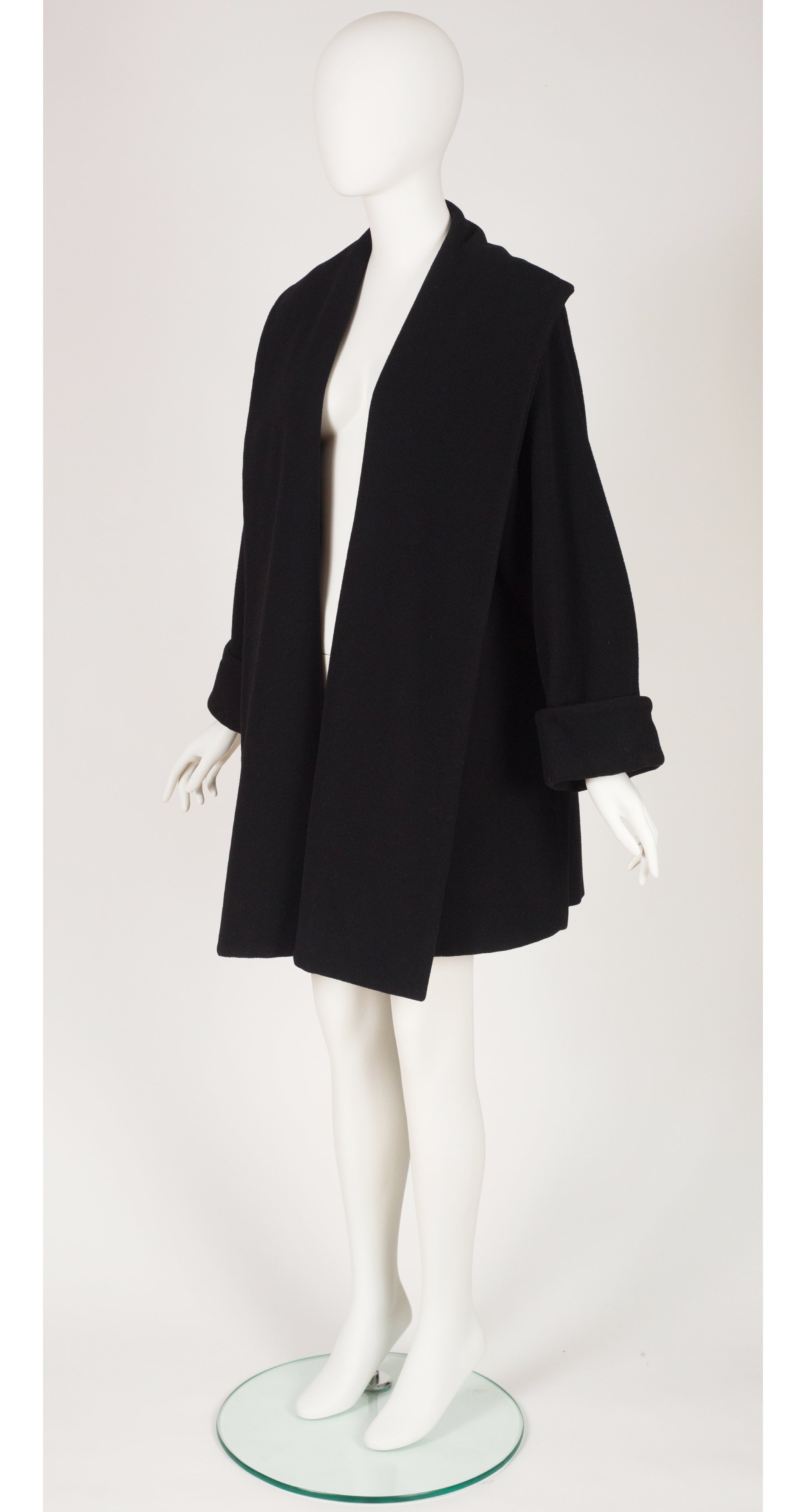 1990s Black Wool Shawl Collar Swing Coat