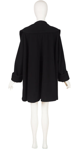 1990s Black Wool Shawl Collar Swing Coat