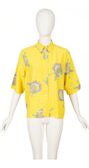 1980s "Trapeze" Print Yellow Viscose Short Sleeve Top