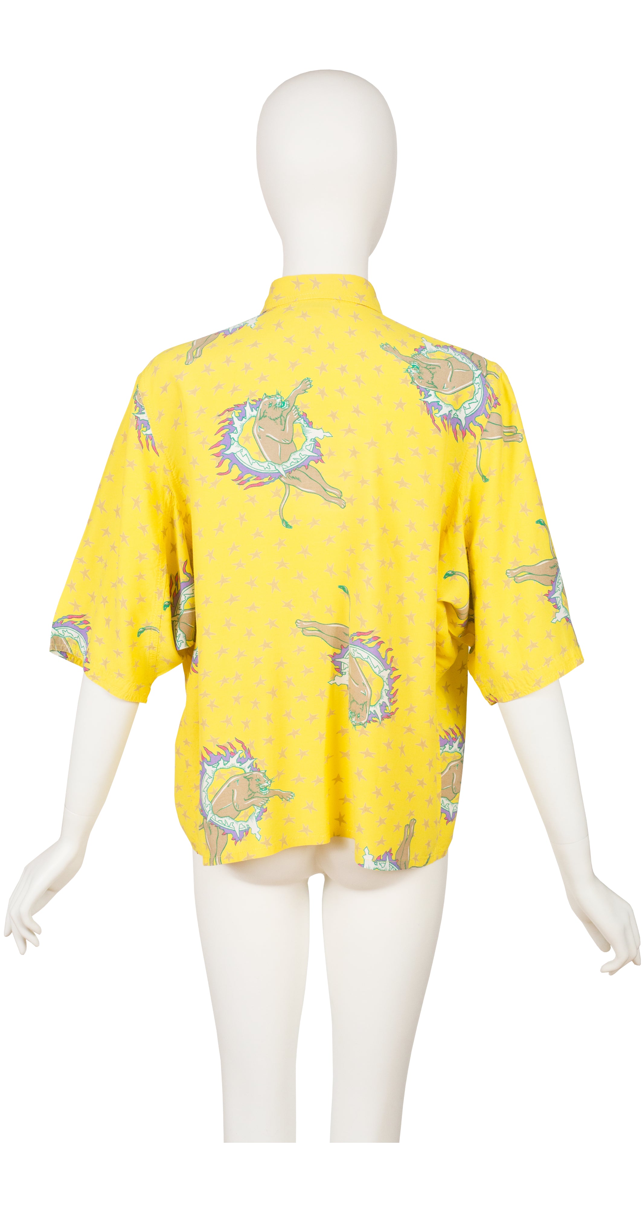 1980s "Trapeze" Print Yellow Viscose Short Sleeve Top