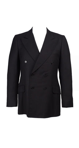 1970s Men's Black Wool Double-Breasted Suit Jacket