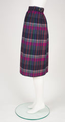 1980s Plaid Wool High-Waisted Buckle Skirt