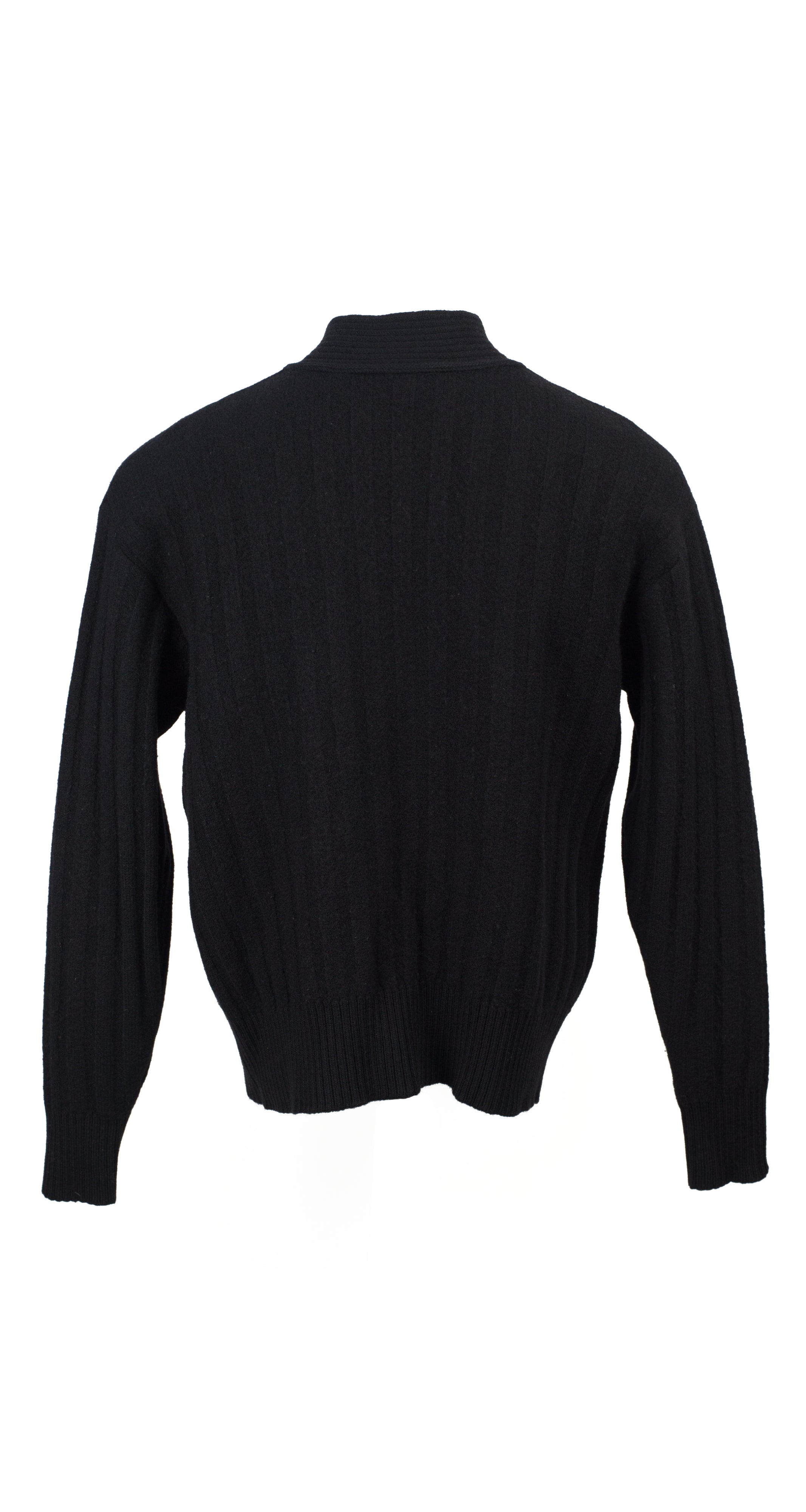 1980s Men's Embroidered Emblem Black Wool Turtleneck Sweater