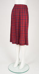 1970s Red Plaid Wool Pleated High-Waisted Skirt