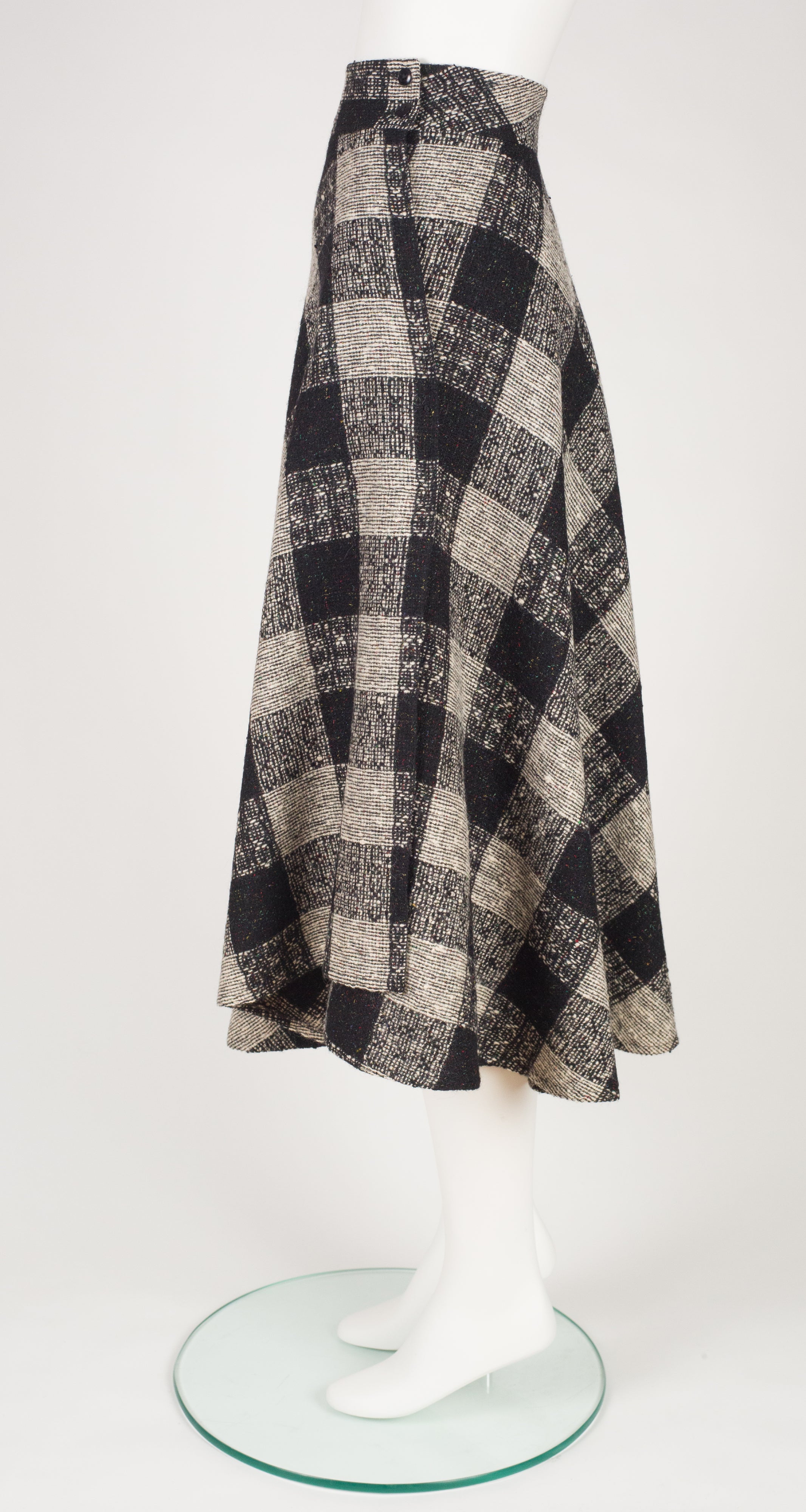 1980s Plaid Wool Tweed High-Waisted Skirt