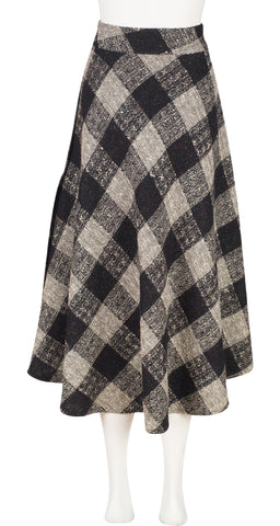 1980s Plaid Wool Tweed High-Waisted Skirt