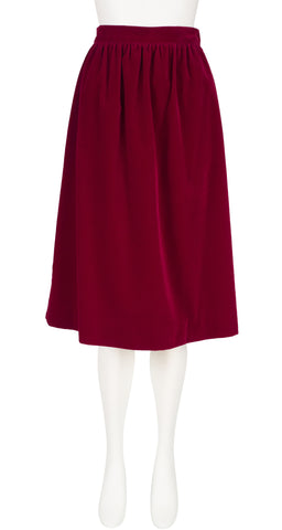 1970s Burgundy Cotton Velvet High-Waisted Skirt