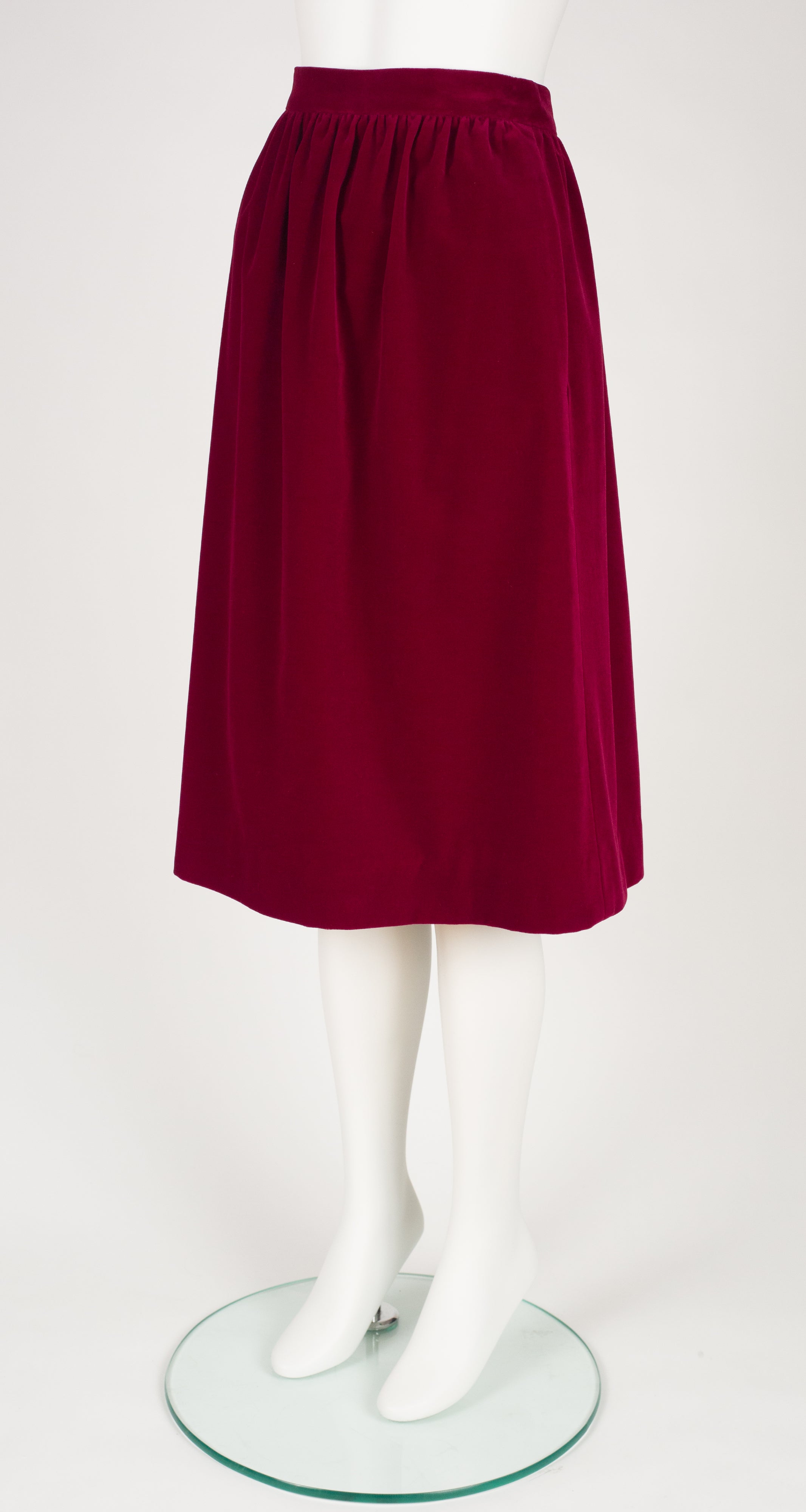 1970s Burgundy Cotton Velvet High-Waisted Skirt