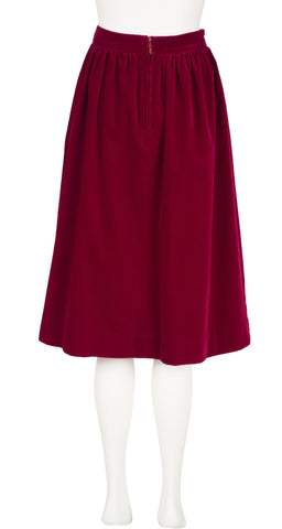 1970s Burgundy Cotton Velvet High-Waisted Skirt