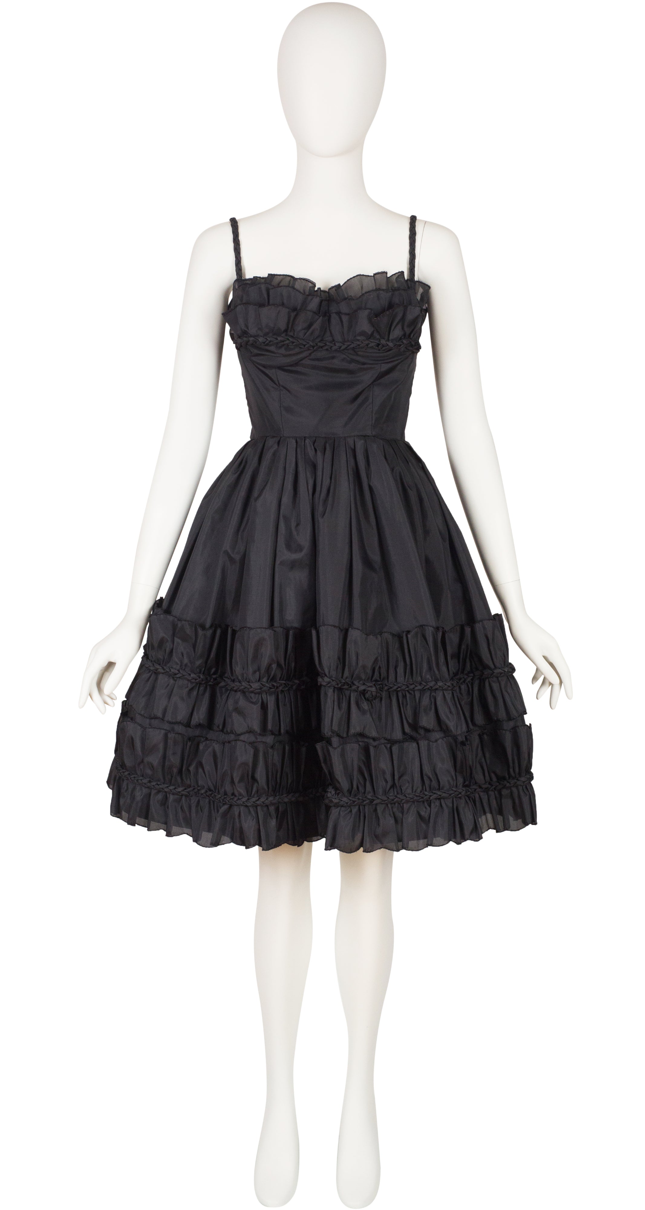 1950s Vintage Braided Ruffle Black Organza Cocktail Dress Featherstone Vintage 1950s Vintage Braided Ruffle Black Organza Cocktail Dress Featherstone Vintage