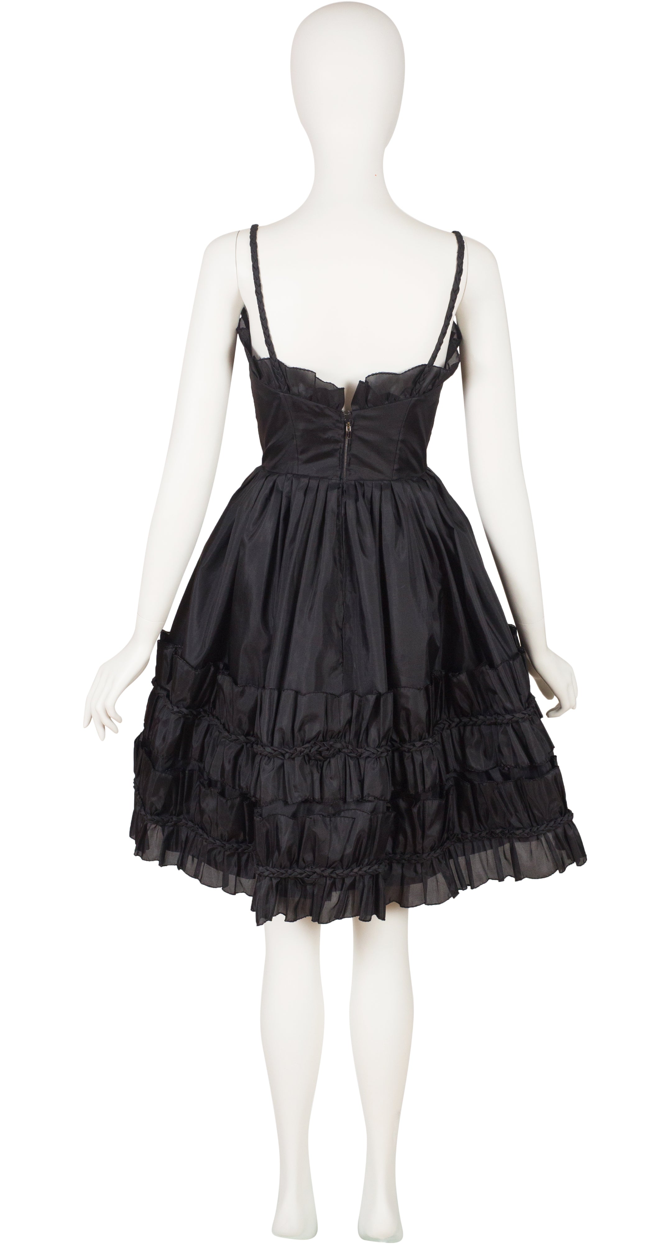1950s Vintage Braided Ruffle Black Organza Cocktail Dress – Featherstone Vintage 1950s Vintage Braided Ruffle Black Organza Cocktail Dress – Featherstone Vintage